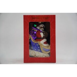 Radko Sparkle Bright Santa Sleigh Christmas Ornament Blown Glass New In Box